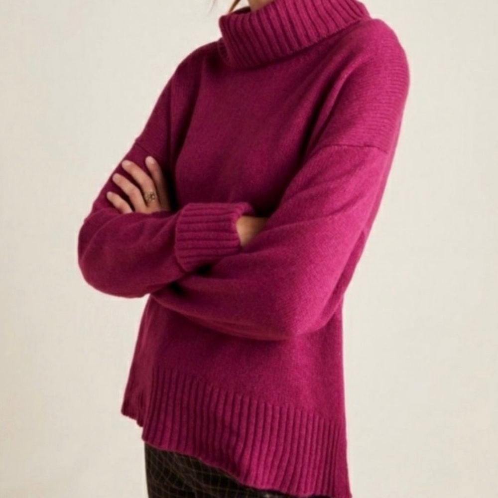 Anthropologie Magenta Ribbed Turtleneck Sweater